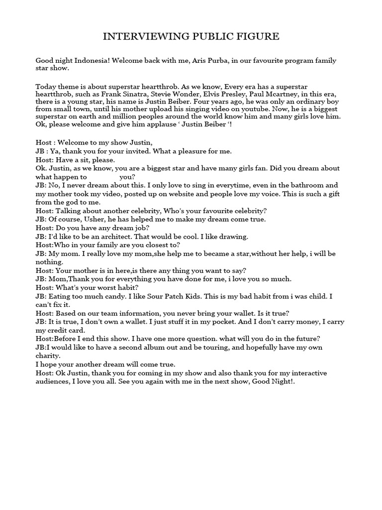 Interviewing Public Figure | PDF | Justin Bieber | Musicians