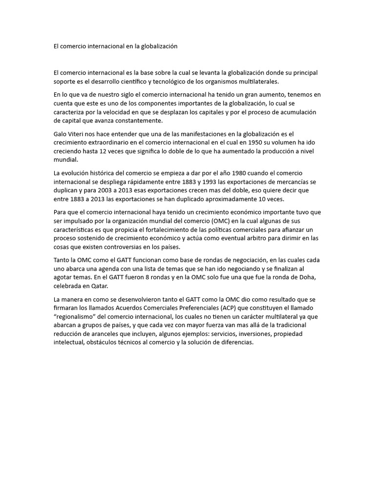 El Comercio Internacional en La Globalización | PDF