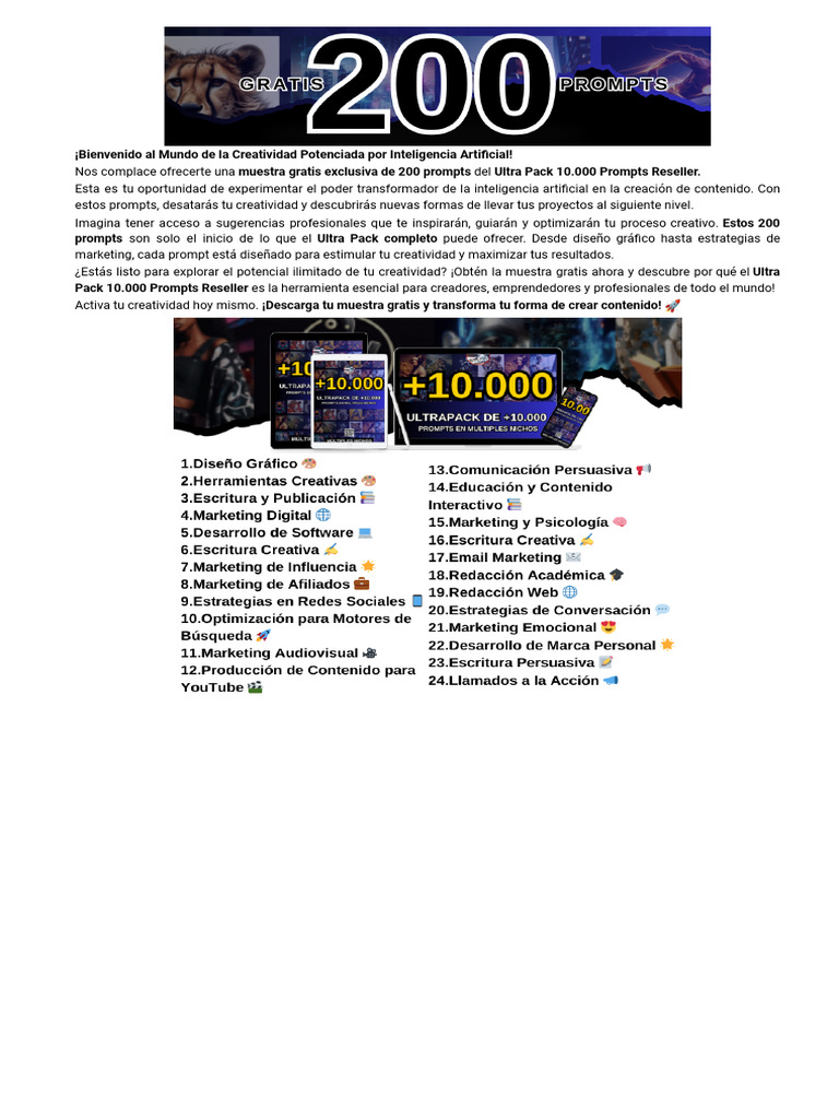 200 Prompts Gratis Del Ultra Pack 10 000 Prompts Reseller PDF