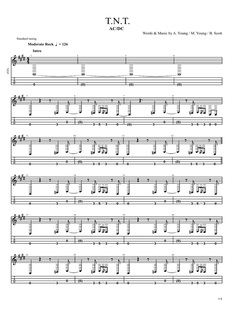 AC/DC T.N.T. Guitar Tab | PDF | Blues | Sound Recording