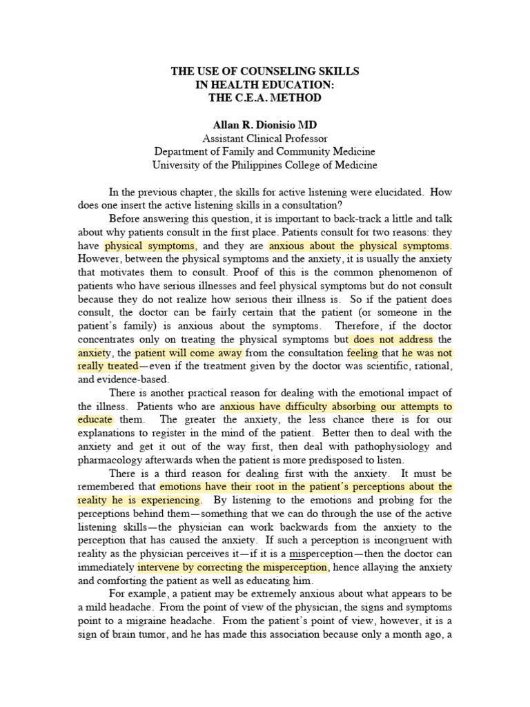 CEA Method: Addressing Patient Anxiety | PDF | Anxiety | Evidence Based ...