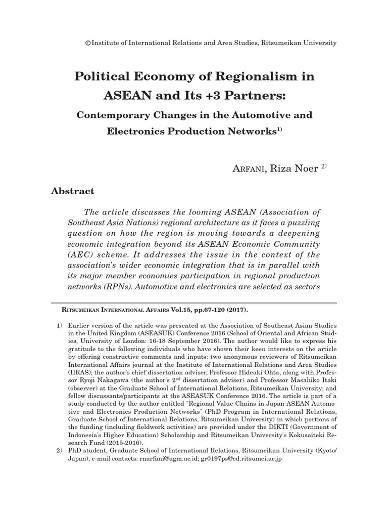 Political Economy of Regionalism | PDF | Asean Free Trade Area ...