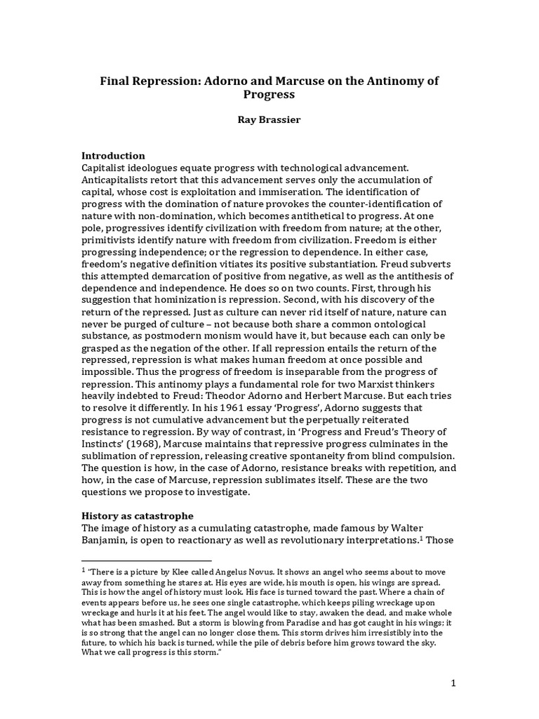 Final Repression Adorno and Marcuse On The Antinomy of Progress PDF