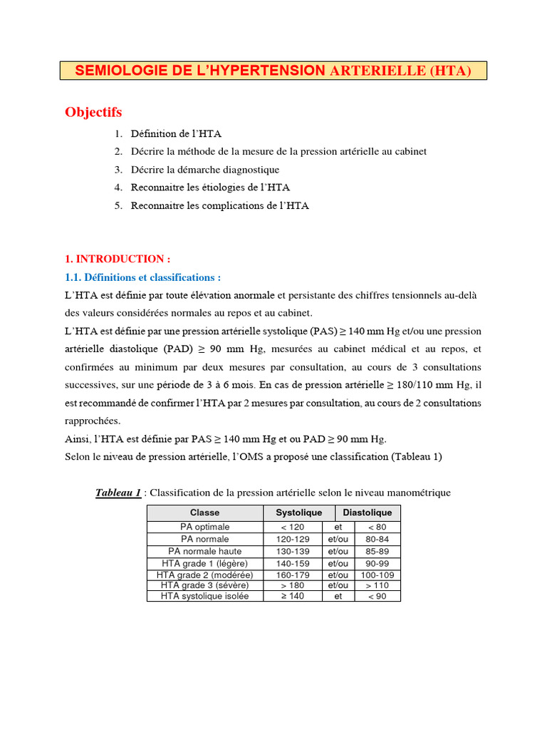 Classification de l'HTA selon l'OMS | PDF | Hypertension artérielle ...