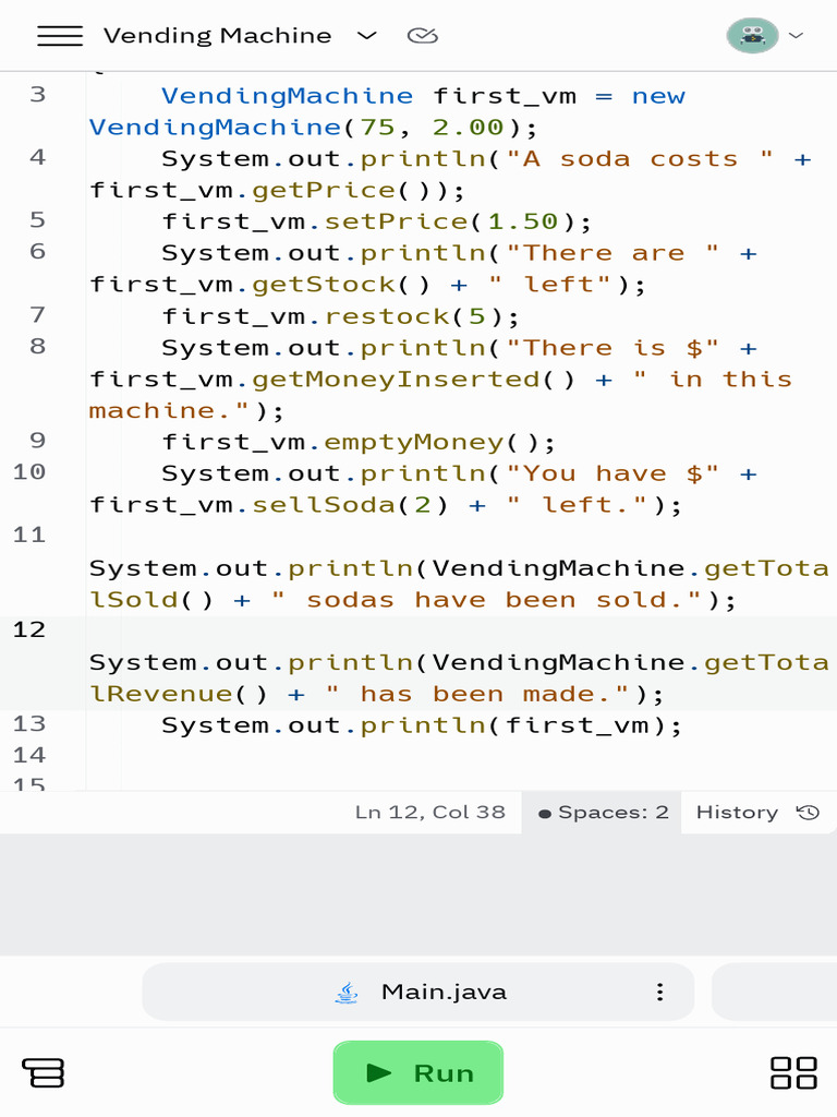Main.java Vending Machine Replit PDF