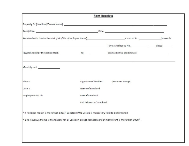 Rent Reciept Template PDF