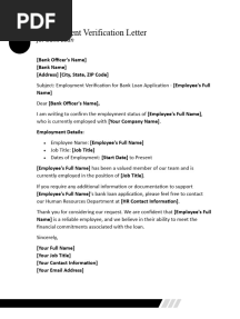 Employment Verification Letter For Bank Loan