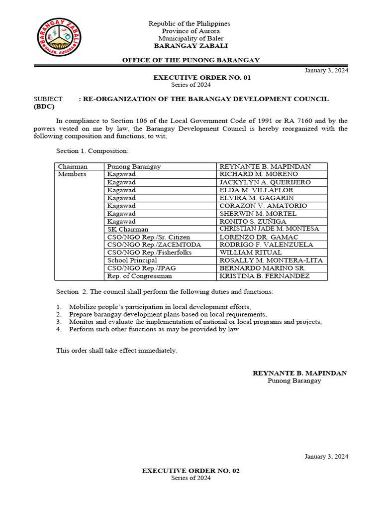 Executive Orders Re 2024 Zabali PDF