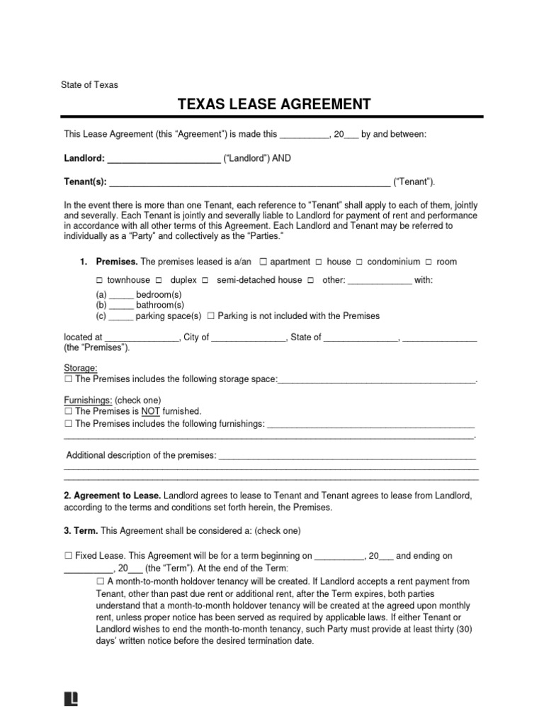 Texas Standard Residential Lease Agreement Template