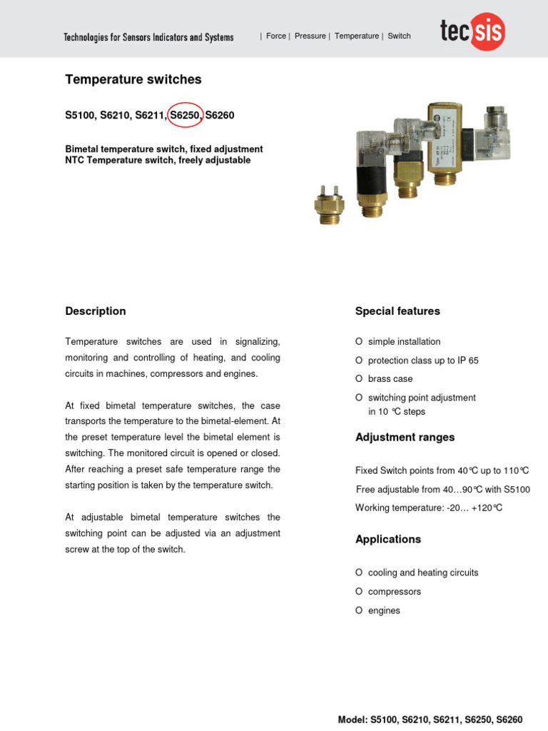 Temp Switch s6250 Tecsis | PDF | Switch | Physical Sciences