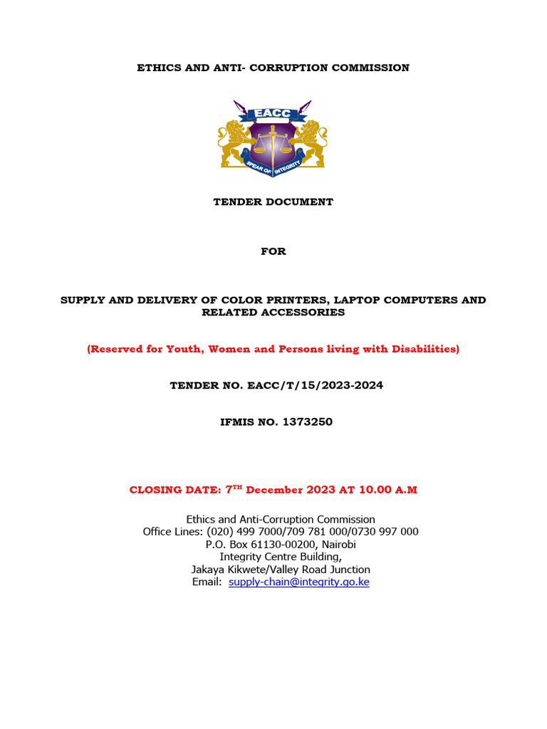 Tender Document For Delivery of Laptop and Color Printer Eacc.t.15.2023 ...