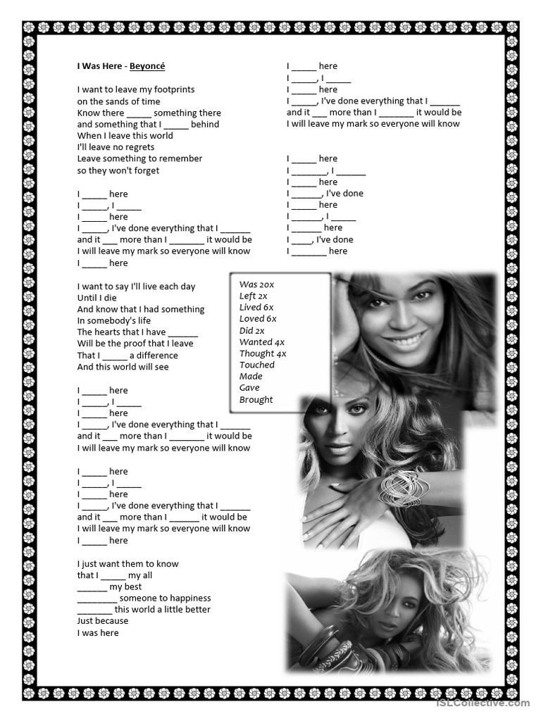 Beyonce i was here song gap fill pdf