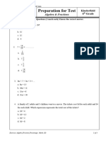 Algebra and Fractions Class Test Kinderfield (Preparation) 2