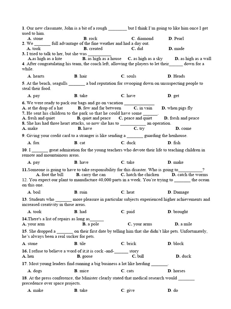 English Idioms and Phrases Quiz | PDF