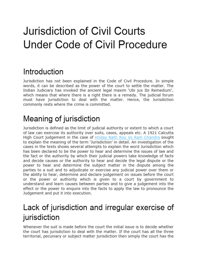 Jurisdiction of civil courts under code of civil procedure pdf