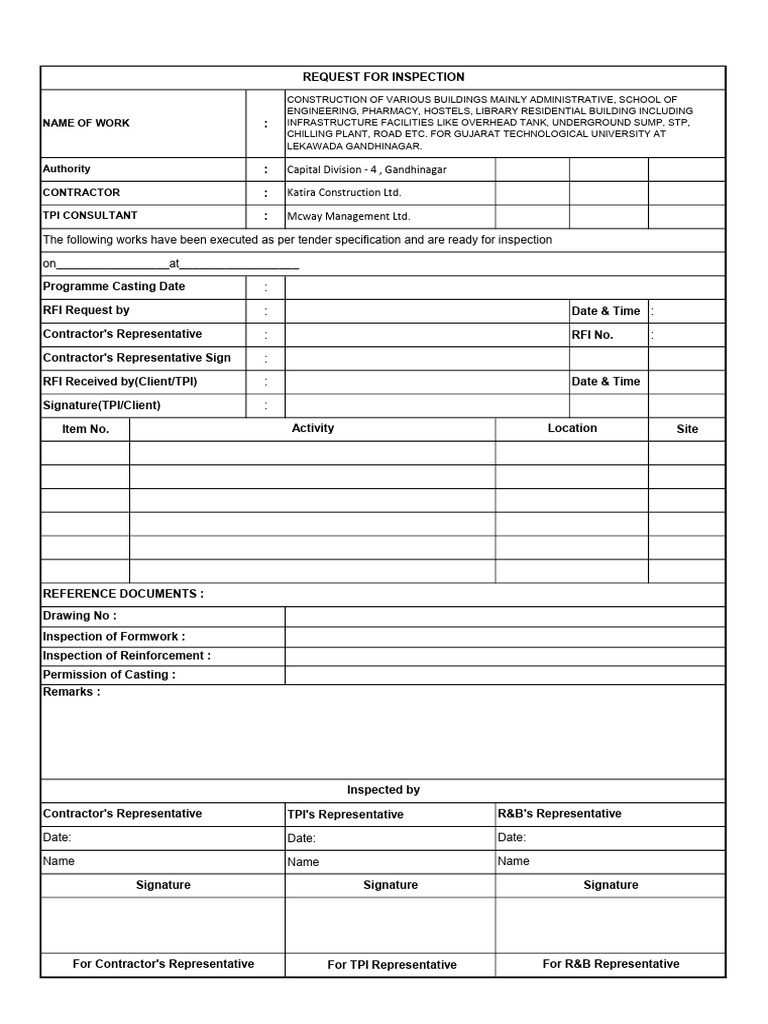 Construction Inspection Request | PDF | Business | Finance & Money ...