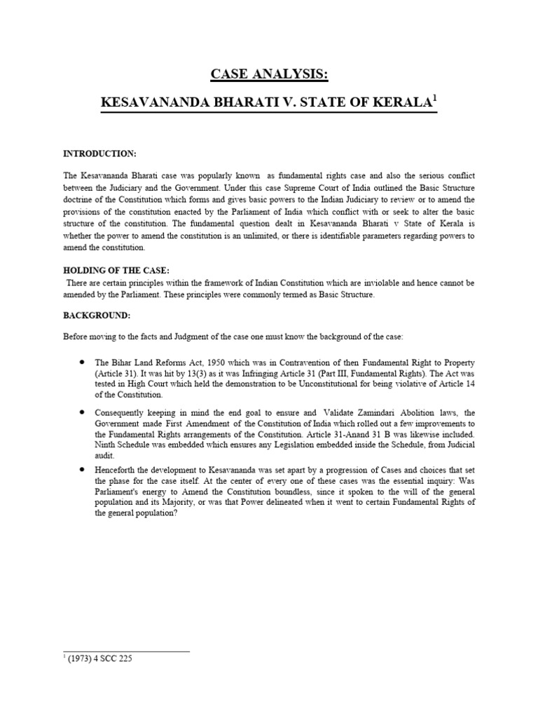Case Analysis Kesavananda Bharati V State Of Kerala By Subhash Pdf