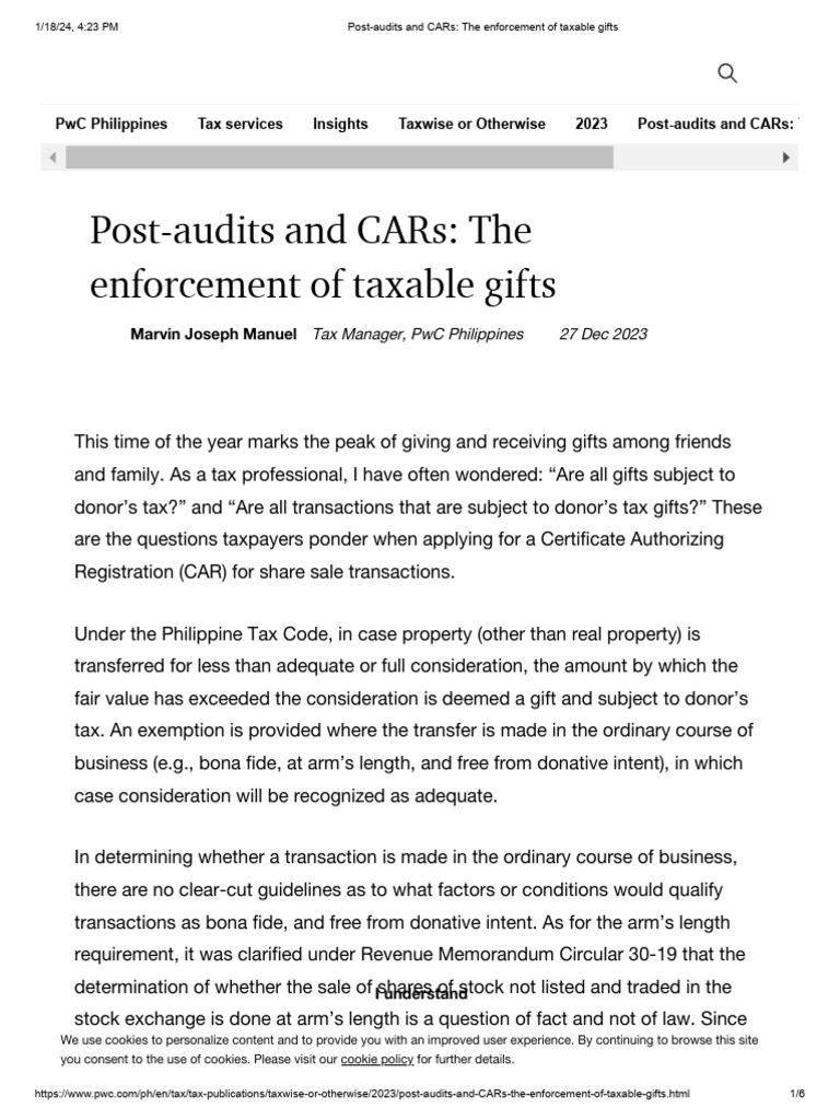 PostAudits and CARs The Enforcement of Taxable Gifts PDF Taxes