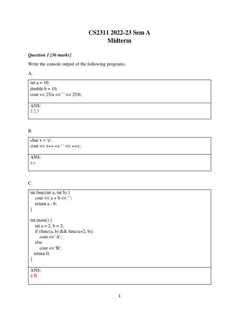C++ Midterm Exam Solutions 2022 | PDF | Computer Programming | Mathematics