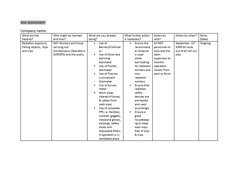 RISK ASSESSMENT | PDF | Radiation | Labor Relations