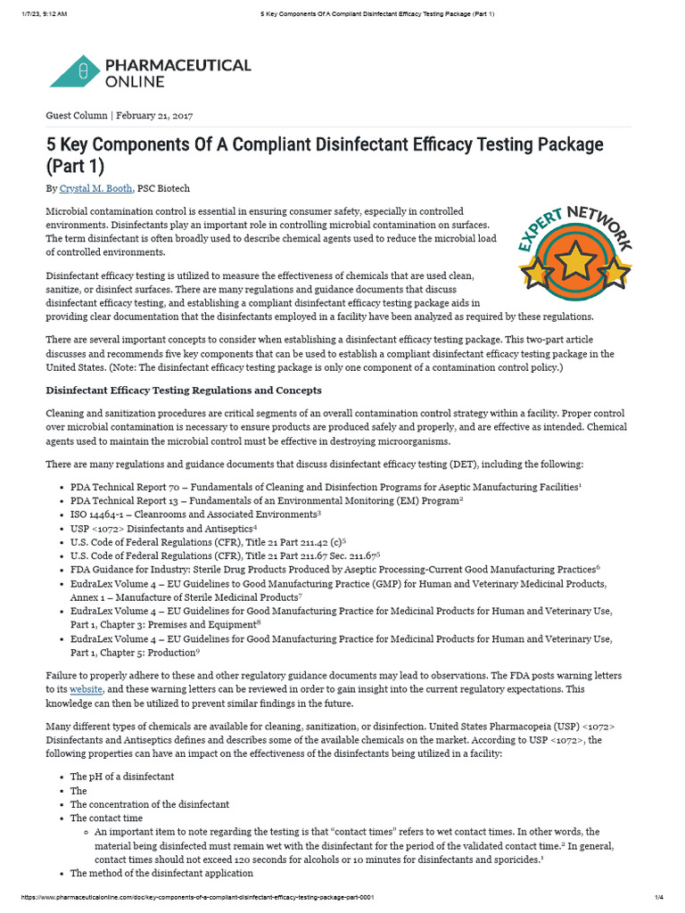 5 Key Components of A Compliant Disinfectant Efficacy Testing Package