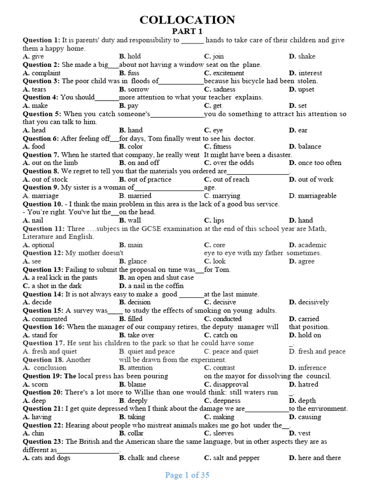 Collocations and Idioms Practice | PDF