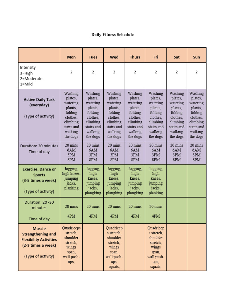 Daily Fitness Schedule Chart | Download Free PDF | Physical Fitness