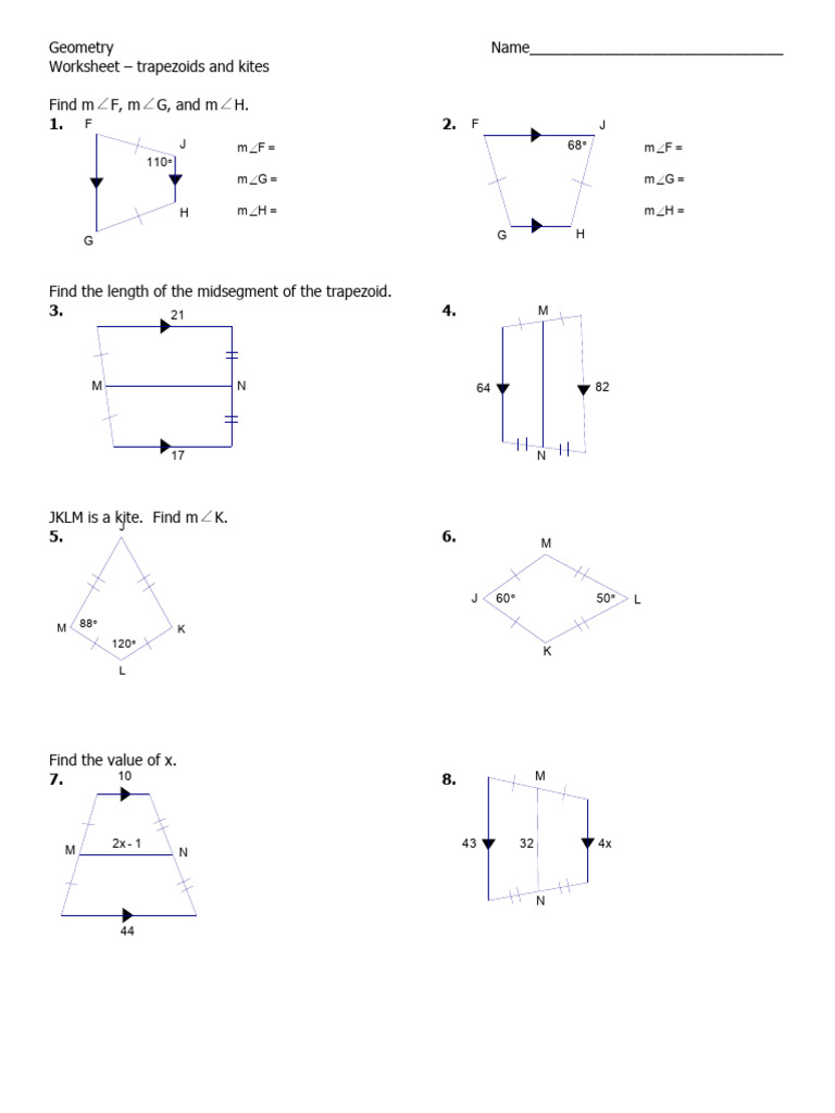 worksheet trapezoids and kites PDF worksheet trapezoids and kites PDF