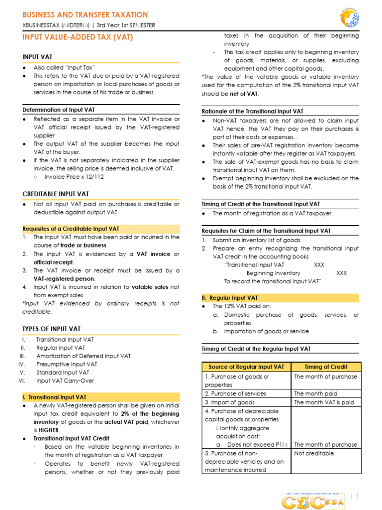 Understanding Transitional Input Tax | PDF | Value Added Tax | Taxes