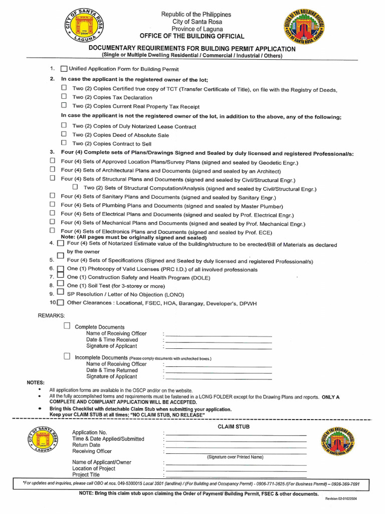 Sta Rosa, Laguna List of Requirements For Building Permit PDF