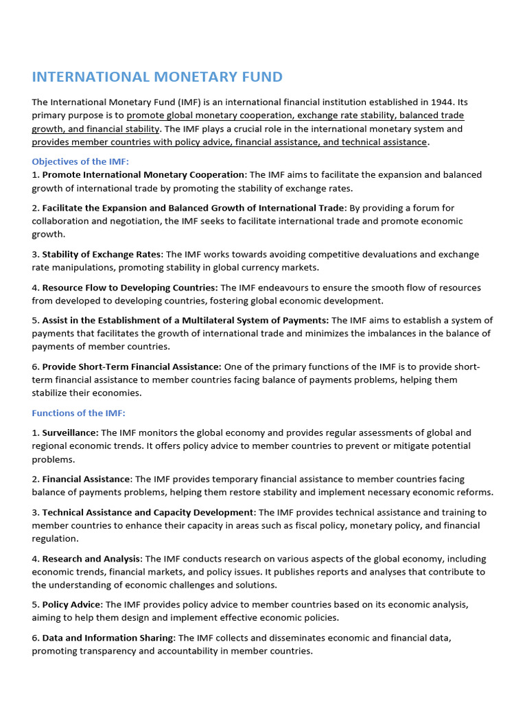 IMF Objectives and Functions Explained | PDF | Special Drawing Rights ...