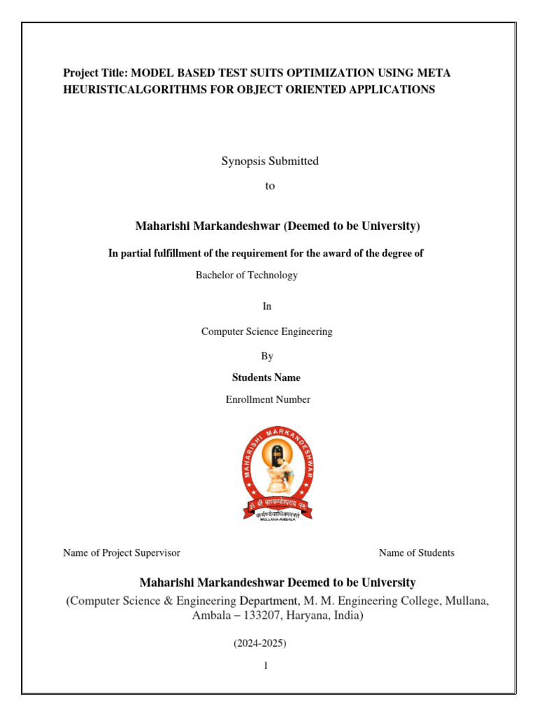 Sample Project Synopsis | PDF | Software Testing | Metaheuristic