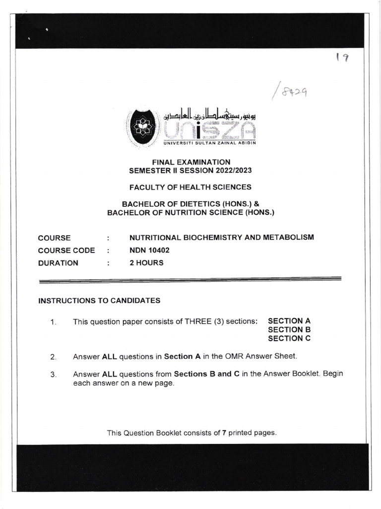 NDN10402 Final Exam FSK Sem - II 20222023 | PDF | Organic Compounds ...