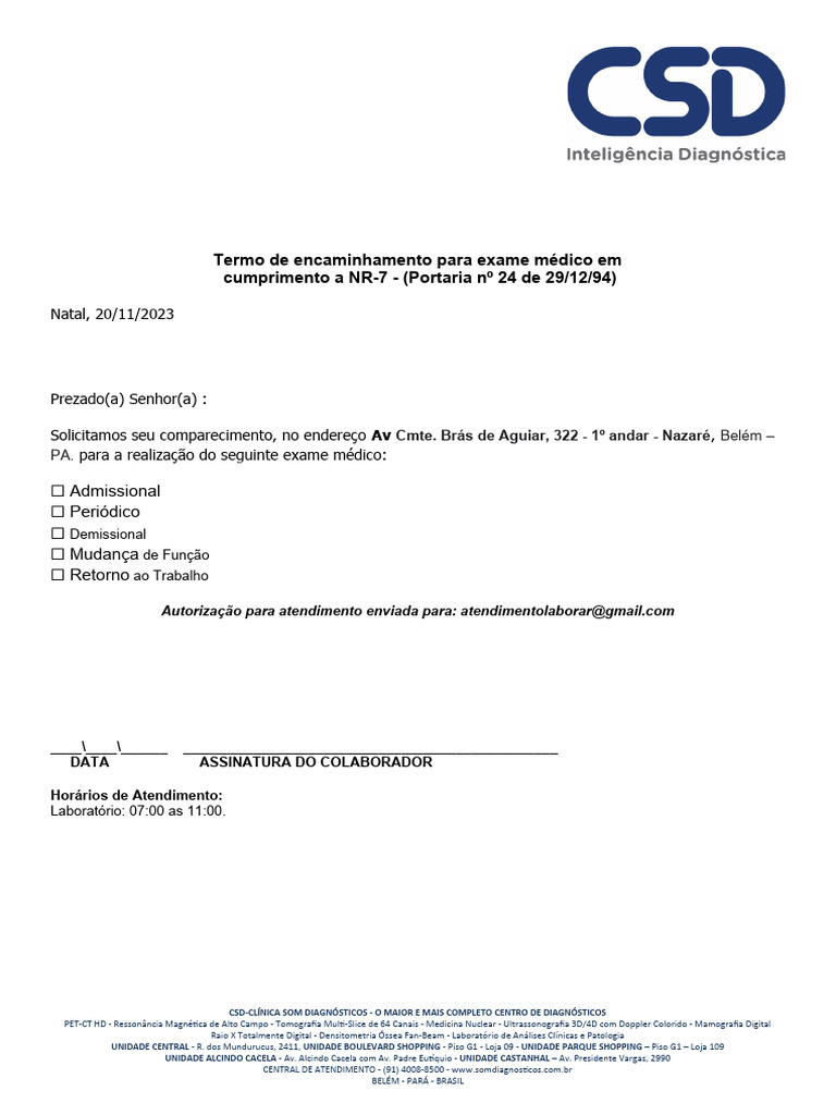 Encaminhamento para Exame Médico CSD | PDF | Teoria da Medicina ...