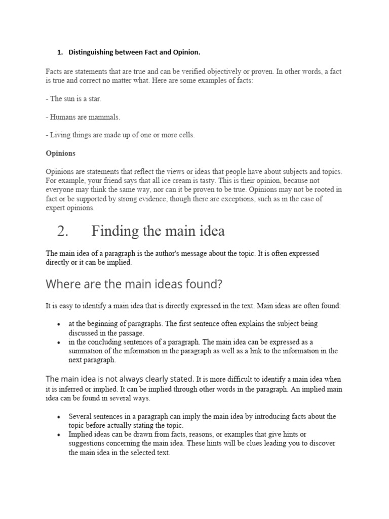 Distinguishing Between Fact And Opinion Pdf Idea Information