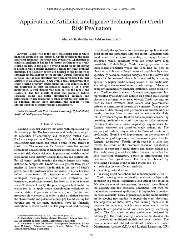 Application of Artificial Intelligence Techniques For Credit Risk ...