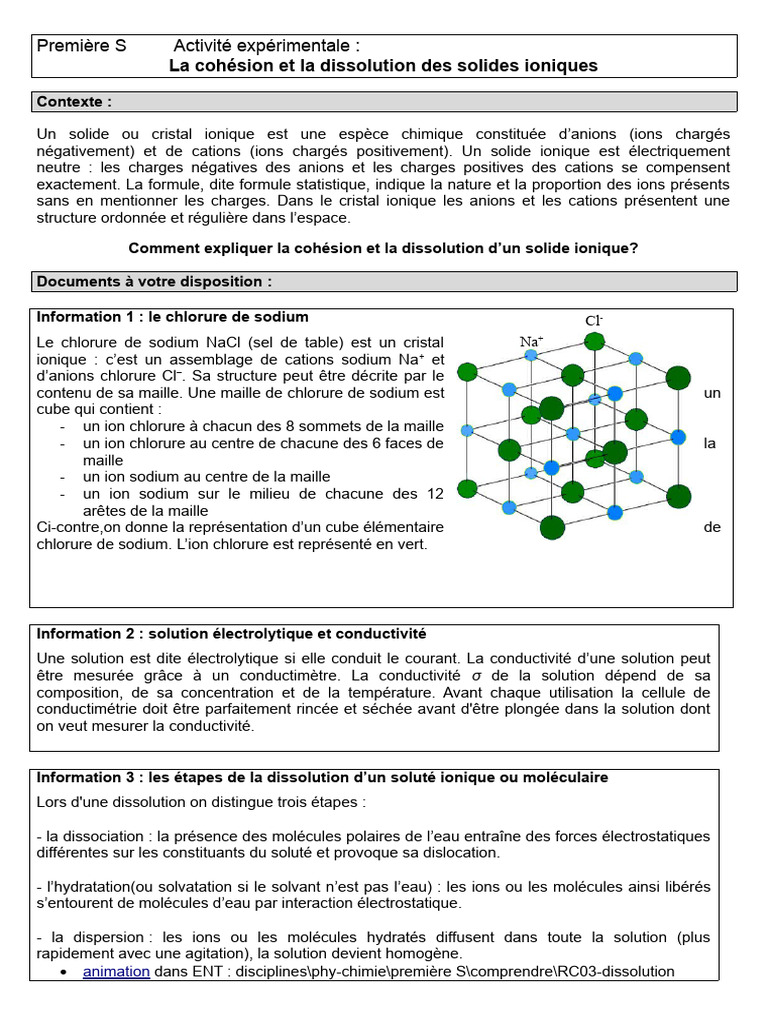 Cohésion et dissolution des solides ioniques | PDF | Ion | Chimie physique