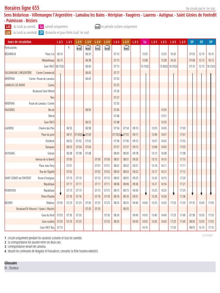 Horaires des bus ligne 655 Bédarieux | PDF