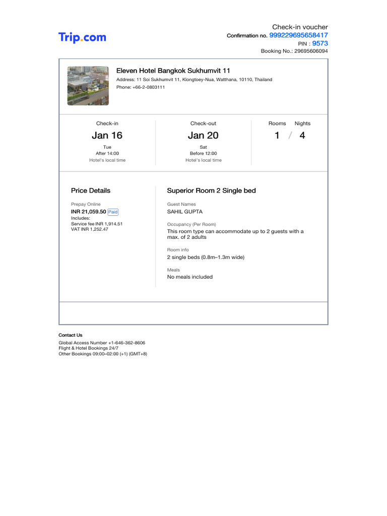 English Check-In Voucher (For Visa Application) | PDF