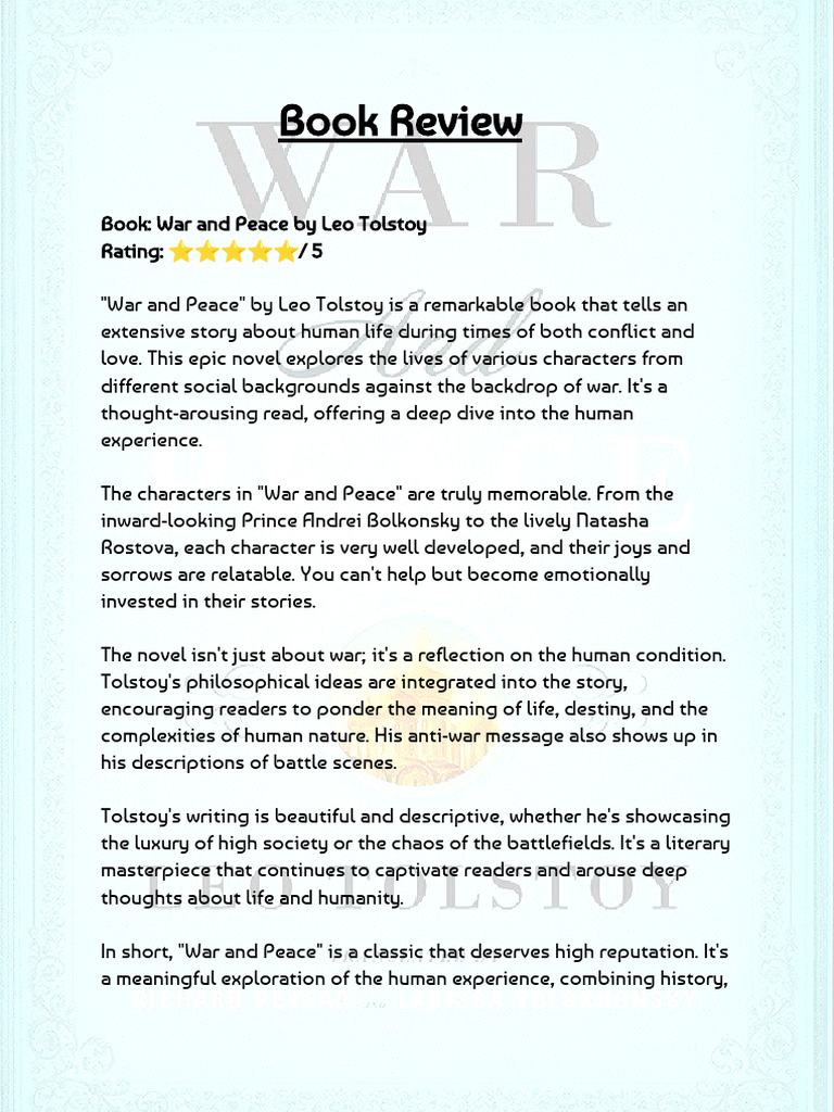 Book Review War And Peace Pdf