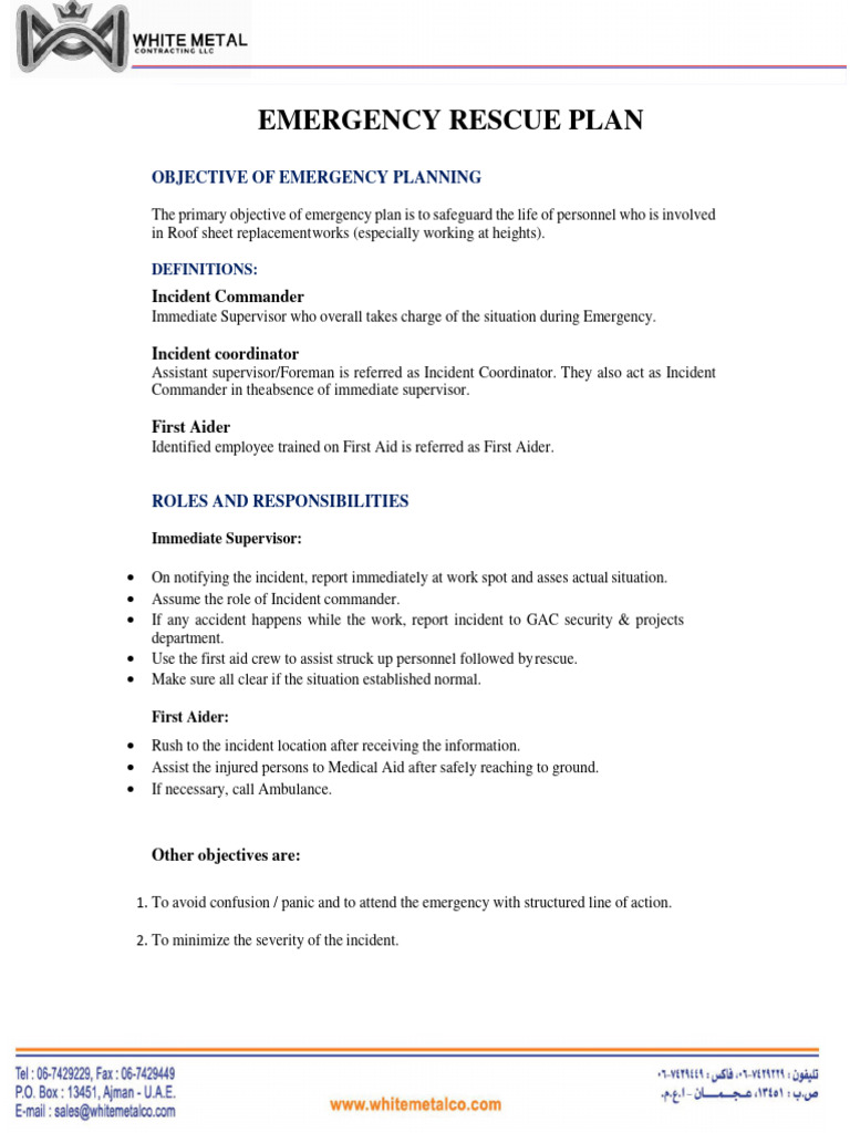 Emergency Rescue Plan PDF First Aid Emergency