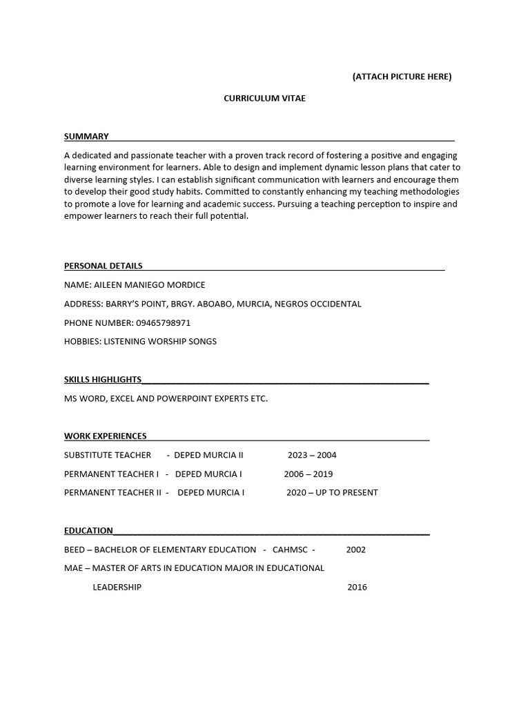 Curriculum Vitae Sample Template | PDF