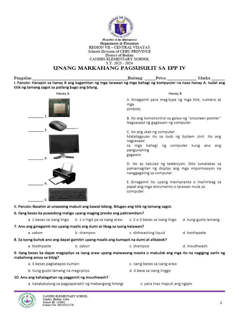 1st PERIODICAL TEST IN EPP 4 | PDF