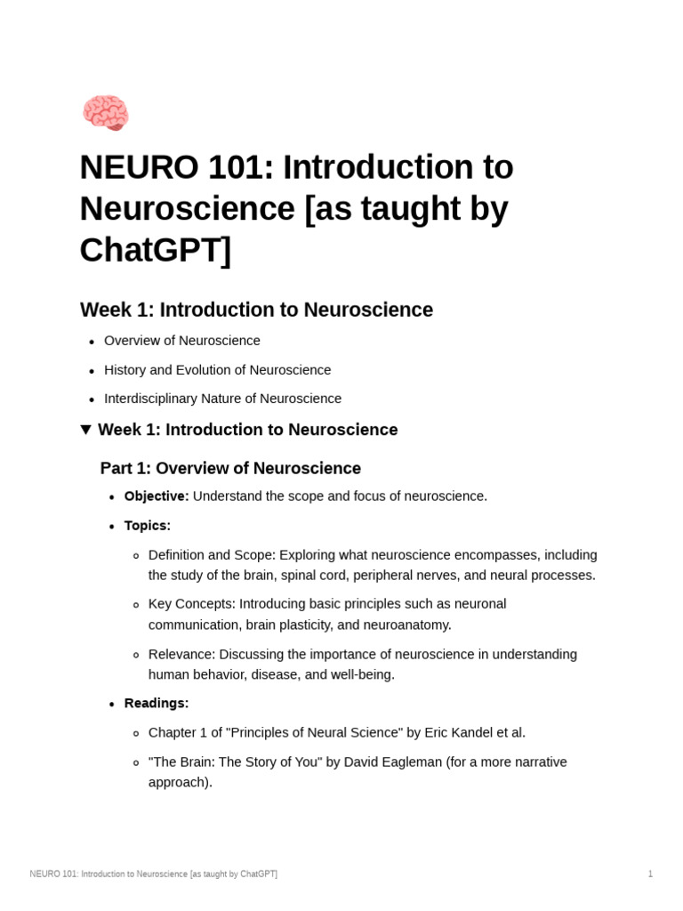 Intro to Neuroscience: NEURO 101 | PDF | Neuroscience | Neuron
