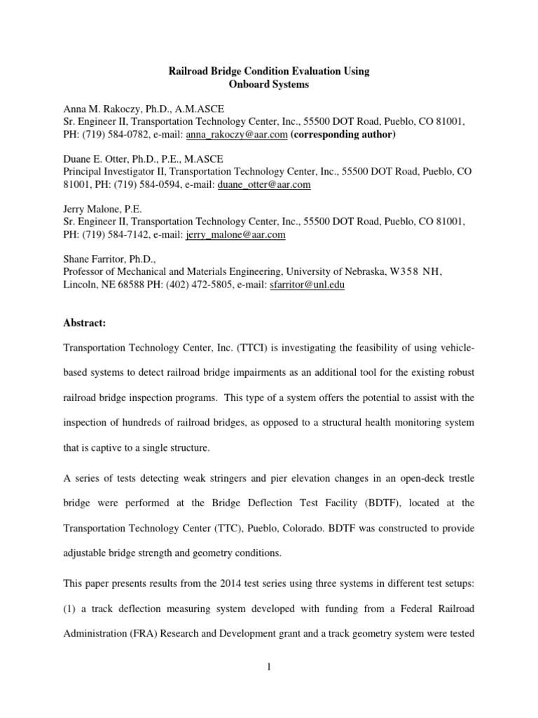 Railroad Bridge Condition Evaluation Using Onboard System | PDF ...