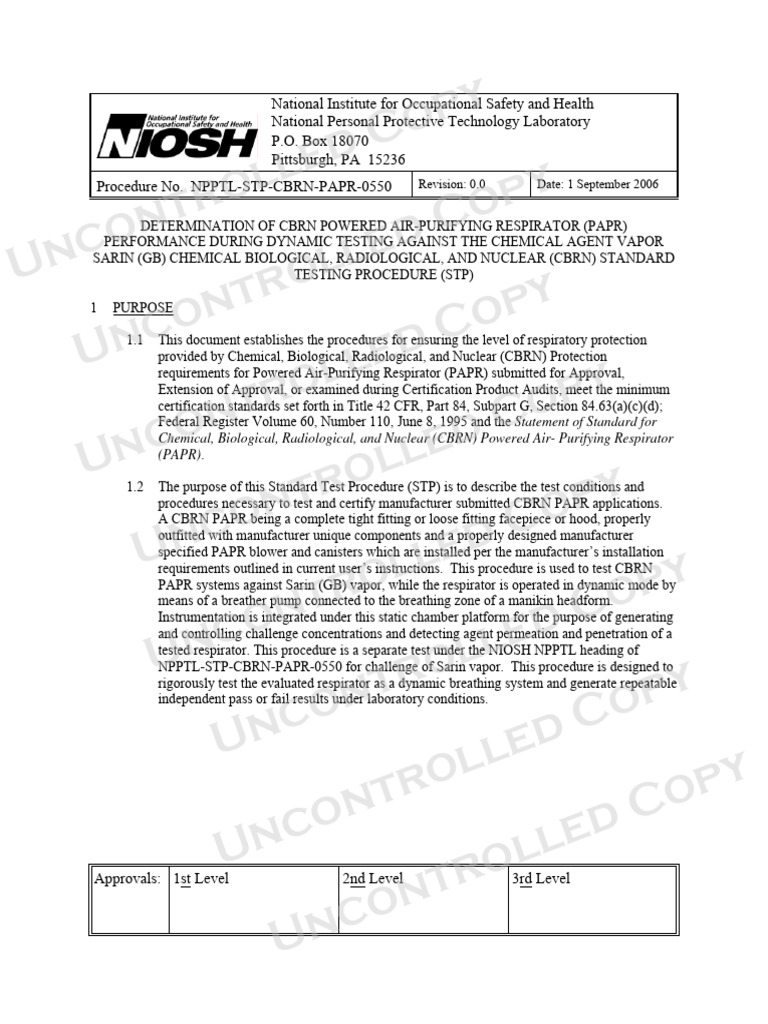 NPPTL STP CBRN Papr 0550 508 | PDF | Cbrn Defense | Particulates
