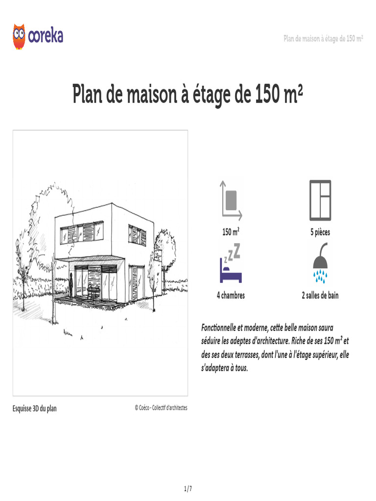 Plan de maison moderne à étage 150 m² | PDF | Fenêtre | Conception ...