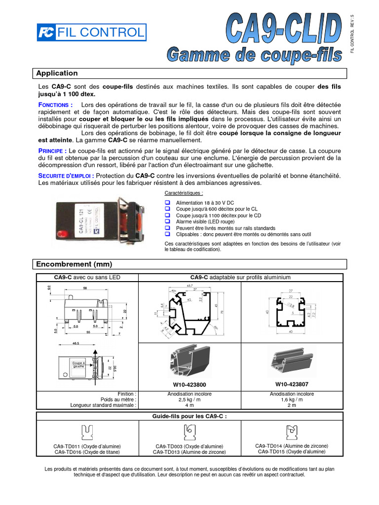 Coupe-fils CA9-C pour machines textiles | PDF | Sciences physiques
