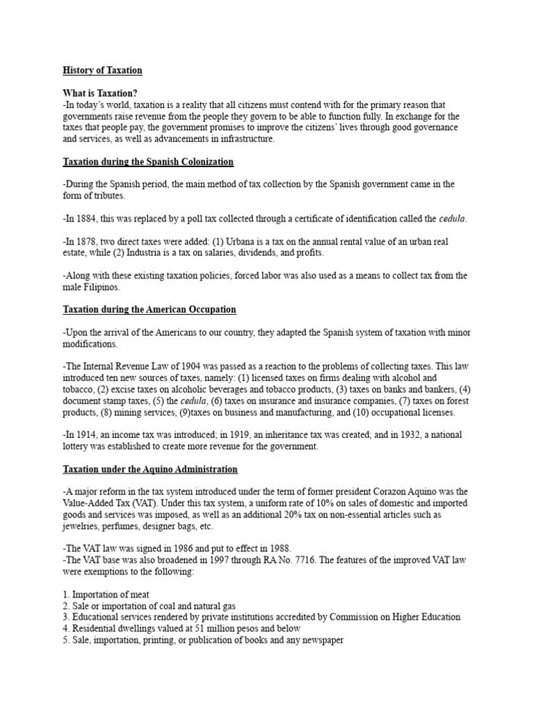 HistoryofTaxation PDF Taxes Value Added Tax