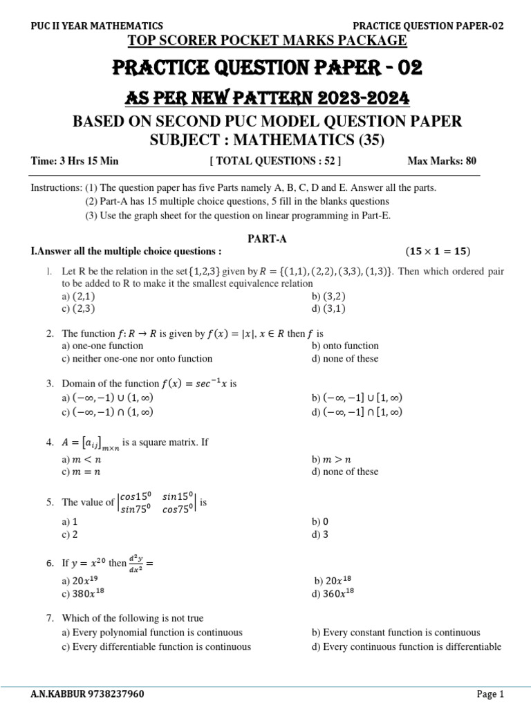 Class 7 Mathematics Practice Paper | PDF | Derivative | Equations